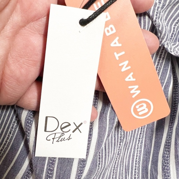 Dex Plus Womens Indigo Striped Printed Bohemian Chiffon Kimono Robe Size 1X - Picture 7 of 8